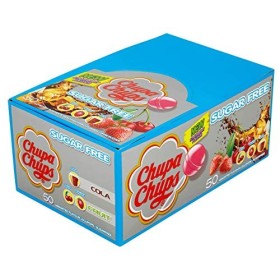 Lot de 50&nbsp;bonbons Chupa Chups Sugar Free Lolly, aux saveurs assorties.