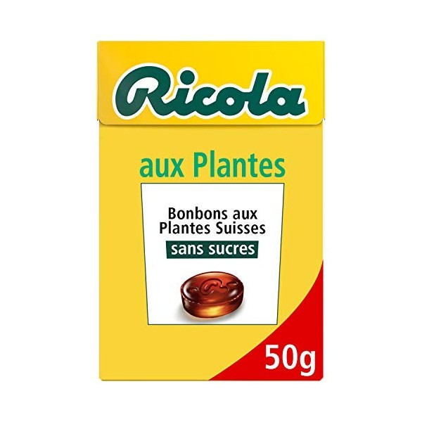 Ricola - Bonbons aux Plantes Suisses - Parfum Plantes - Rafraîchissant - Sans Sucres - 1 Boîte de 50g, lot de 5