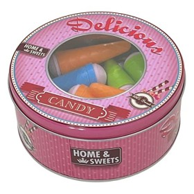 Sweet Candy Lot de 3 boîtes en tôle avec remplissage de bonbons, mélange mignon avec des bonbons rétro et des rouleaux de pou