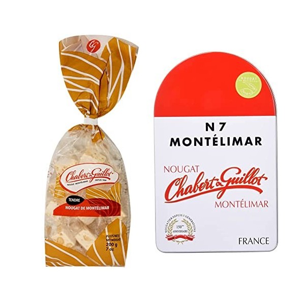 Nougat Chabert Et Guillot Sac Nougat de Montélimar Tendre 200 g - Lot de 4 & Borne Métallique Nougat de Montélimar Tendre 250