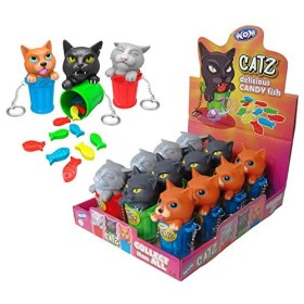 WOM Catz, Porte-Clés en Forme de Chat sur une Poubelle Contenant des Bonbons à lintérieur en Forme de Poisson Présentoir ave