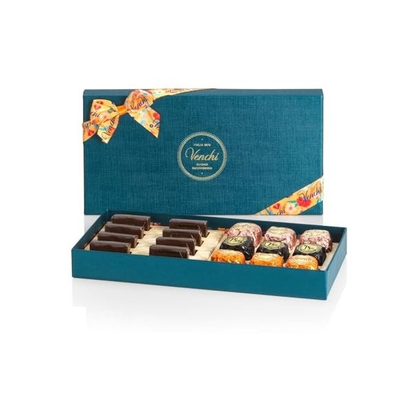 Venchi - Collection Baroque - Coffret Cadeau Bleu avec Chocolats Noirs Assortis, 260 g - Idée cadeau - Sans gluten - Végétali