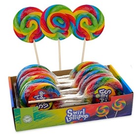 Lot de 12 sucettes spiralées arc-en-ciel avec 12 x 80 g avec goût de fruit, amusement coloré à sucer, diamètre 9 cm, pour ann