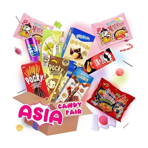 Boîte de mélange de friandises japonaises/asiatiques - ASIA KOREA CandyFair Bundle 2 x Samyang Buldak, Spicy Extreme Ramen & 