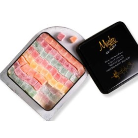 Mughe Gourmet - Boîte élégante de loukoum -1300g-110pc- bonbons délice turcs - Halal-Vegan - Saveurs de fruits : rose, fraise
