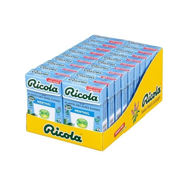 Ricola -20 Boîtes de 50g - Bonbons aux Plantes Suisses - Parfum Menthol - Bienfaisant et Extra Frais - Sans Sucres -
