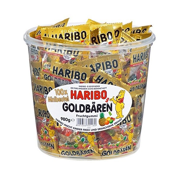 HARIBO Lot de 4 gommes fruits Goldbären Minis, en boîte ronde