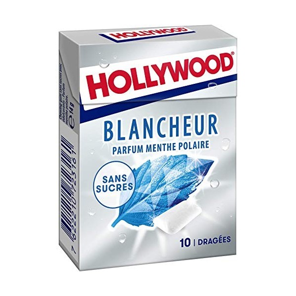 Hollywood Chewing Gum Blancheur - Parfum Menthe Polaire - Sans sucres avec Édulcorants - Lot de 20 paquets de 10 dragées 14 