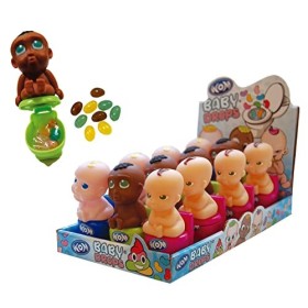 WOM Baby Drops | Poupée Dans le Pot | Contient Bonbons à la Gelée Jelly Beans | Saveurs: Ananas, Citron Vert, Cola | Présento