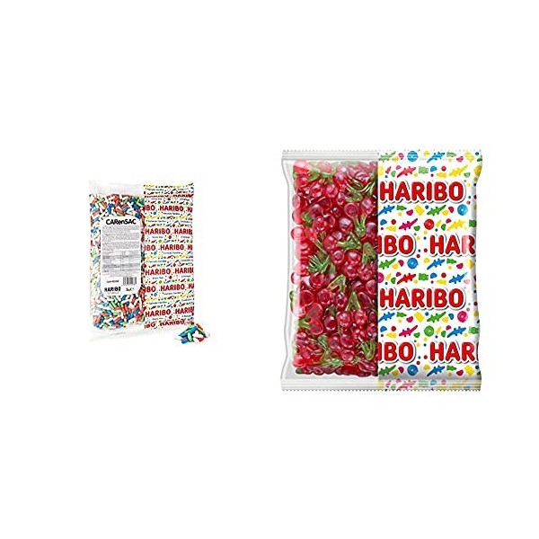 HARIBO - Car en Sac – Bonbons à la Réglisse – Sachet Vrac 2 kg & Bonbon Gélifié Happy Cherry 2 kg