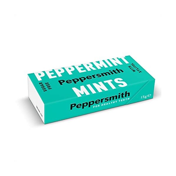 Peppersmith Menthe poivrée anglaise 100 % Xylitol sucrée, sans sucre et bon pour les dents — 24 paquets de 15 g