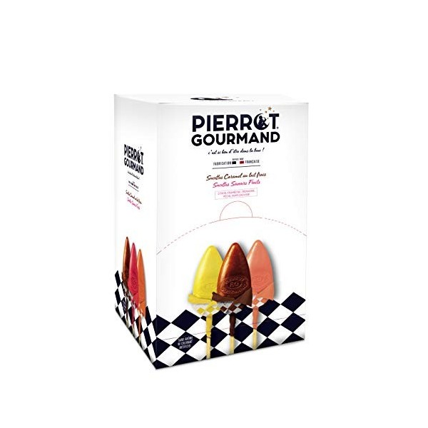 Sucettes Pierrot Gourmand caramel et fruits BTE DE 100