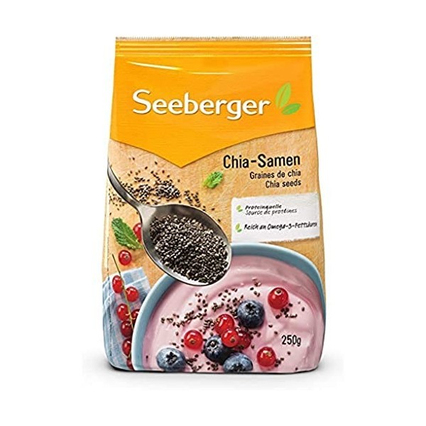 Seeberger Graines de chia : graines entières de chia - pour agrémenter les plats et boissons - riches en acides gras polyinsa