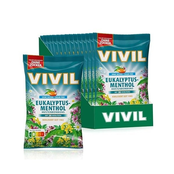 VIVIL Lot de 15 sachets de 120 g de pastilles contre la toux sans sucre