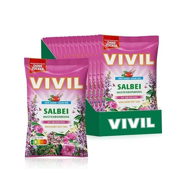VIVIL Lot de 15 sachets de 120 g de pastilles contre la toux sans sucre