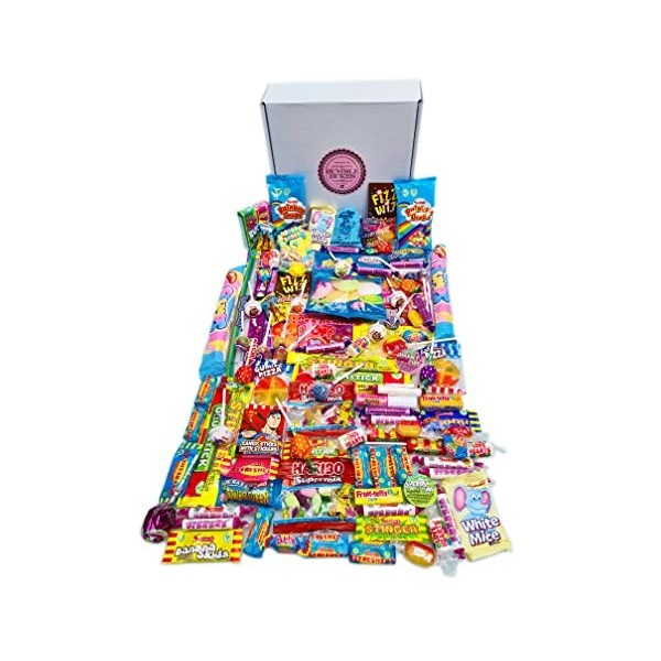Bumbledukes Ultimate Sweet & Candy Sharing Boîte à bonbons rétro et contemporaine, 100 bonbons à mâcher et sucette