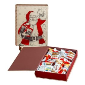Onza Coffret cadeau de chocolat Noel Kinder Bueno. Cadeau original de chocolat à offir pour Noël. Livre du Père Noël rempli d