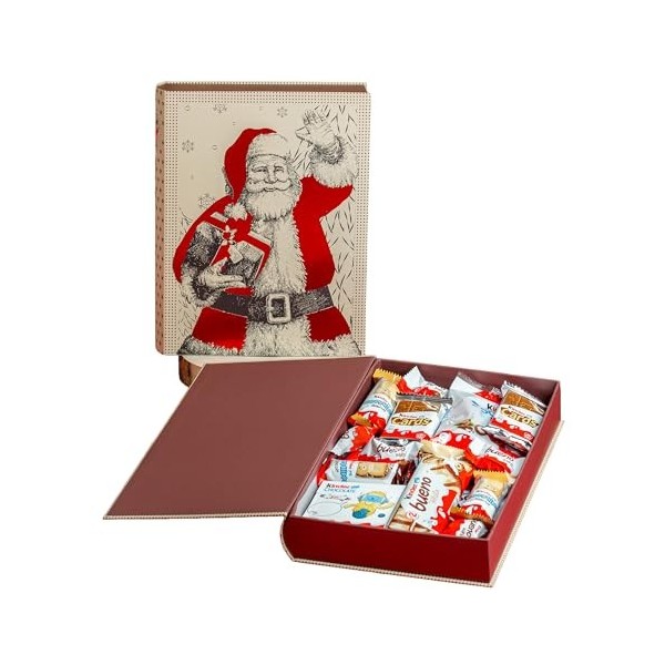 Onza Coffret cadeau de chocolat Noel Kinder Bueno. Cadeau original de chocolat à offir pour Noël. Livre du Père Noël rempli d