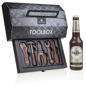 Bière et boîte à outil en chocolat | Idée cadeau original à offrir | Chocolat belge sans alcool | Homme | Noël | anniversaire