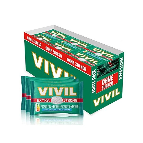 VIVIL Extra Strong Lot de 26 sachets de menthol deucalyptus sans sucre 26 x 3 sachets de 25 g 