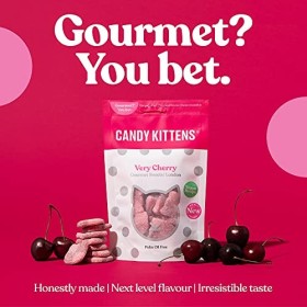 Candy Kittens Bonbons végétaliens très cerise, emballés avec du jus de fruits et des ingrédients naturels, grandes saveurs de