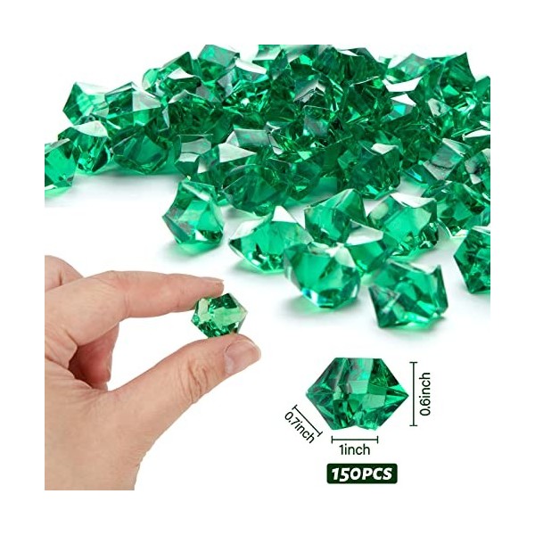 DomeStar Lot de 150 pierres de glace écrasées en acrylique vert - Trèfle vert - Diamants verts - En plastique - Pour vases - 