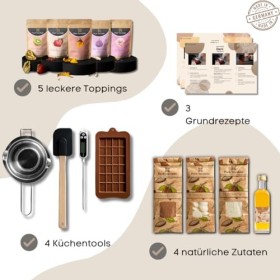 Pure Xocolate Coffret DIY Chocolat - Tablettes de Chocolat Maison - Inclus : Garnitures, Sirop dAgave, 1 Moule Silicone, The