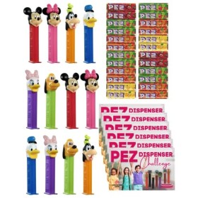 Lot de 12 boîtes de 12 personnages amusants de Pez avec recharges de bonbons Pez Sweet et carte de défi de jeu – 12 x 17 g M