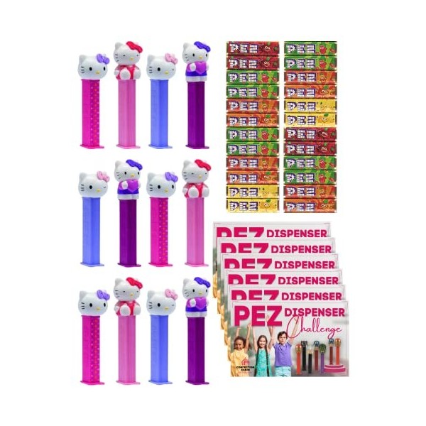 Lot de 12 boîtes de 12 personnages amusants de Pez avec recharges de bonbons Pez Sweet et carte de défi de jeu – 12 x 17 g M