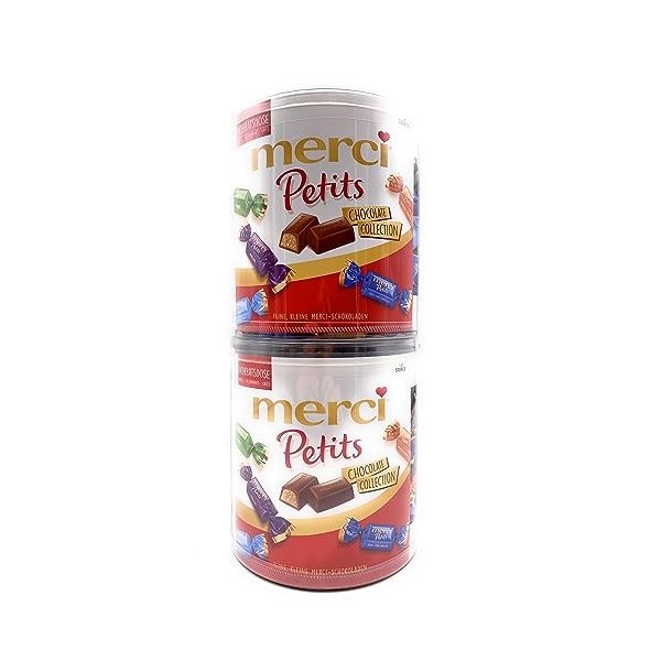 Merci Petits Chocolate Collection I 2 boîtes rondes de 1000 g I Mélange de spécialités de chocolat emballées individuellement