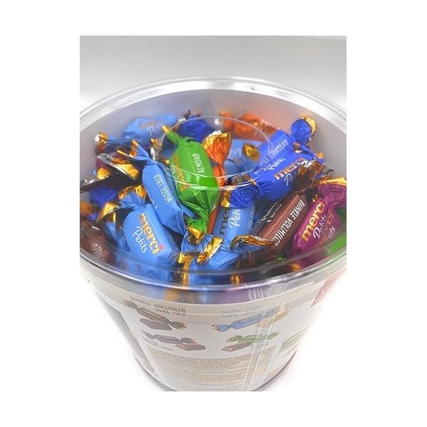 Merci Petits Chocolate Collection I 2 boîtes rondes de 1000 g I Mélange de spécialités de chocolat emballées individuellement