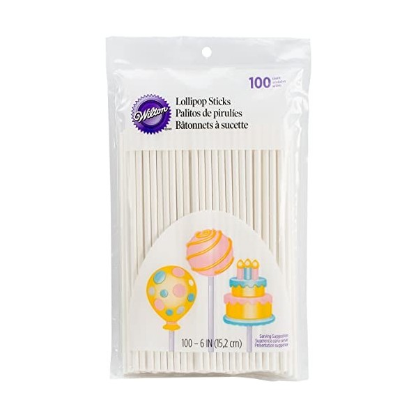 Wilton 15,2&nbsp;cm Blanc Lollipop Cookie gâteau Pop Bâtons de 100, 1912–1002&nbsp; 2-Pack 