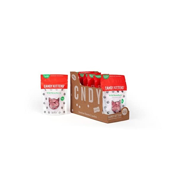 Candy Kittens Bonbons gourmands aux fraises sauvages – Bonbons végétaliens avec jus de fruits et saveurs naturelles lot de 7