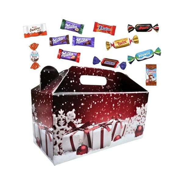 Maxi ballotin de Noël rouge garni de 250 mini- chocolats KINDER, CELEBRATIONS, MILKA, CEMOI, DAIM