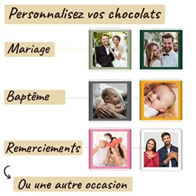 Coffret de Chocolats - 70 Carrés de Chocolat Personnalisés - Choisissez votre Photo et vos Couleurs - 8 Saveurs 100% Pur Beur