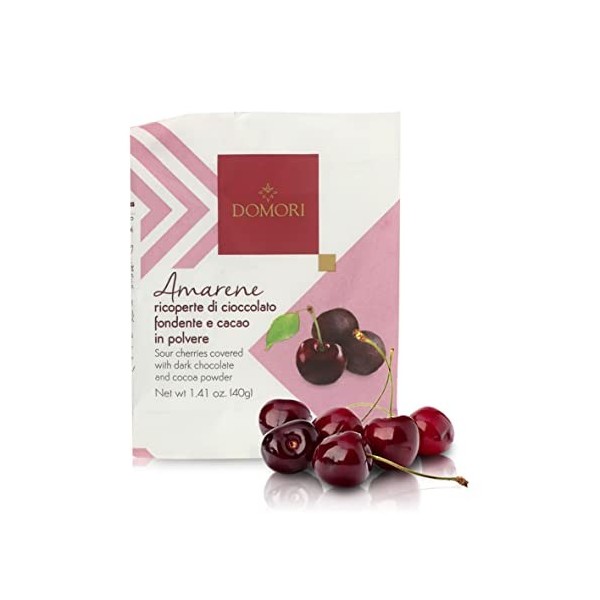 Domori Cerises Enrobées de Chocolat Noir à 72% Cacao - Lot de 18 Sachets de 40 Grammes Chacun