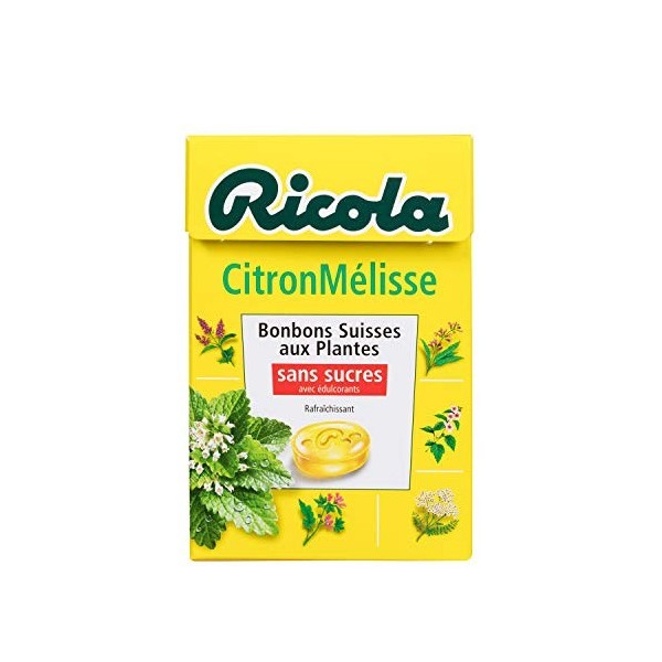 Ricola - Bonbons aux Plantes Suisses - Parfum Citron Mélisse - Rafraîchissant - Sans Sucres - Lot de 20 boîtes de 50g