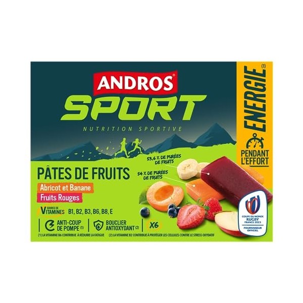 ANDROS Etui Pâte de Fruits Assorties 3 fruits rouges/3 Banane/abricot 6x30g