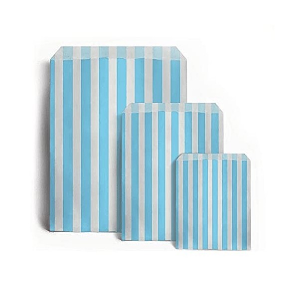 Sabco - Lot de 100 sacs en papier à rayures bleues pour confiseries et dragées de mariage, 25,4 x 35,6 cm