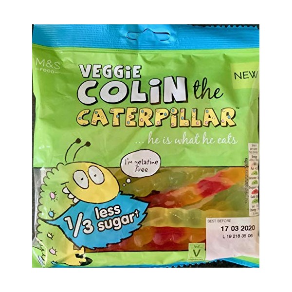 New Marks & Spencer Veggie Colin The Caterpillar Gommes de fruits réduites 150 g | Bonbons végétariens