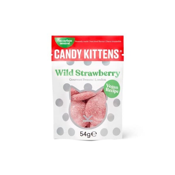 Candy Kittens Bonbons gourmands végétaliens à la fraise sauvage, sans huile de palme, fabriqués avec du jus de fruits et des