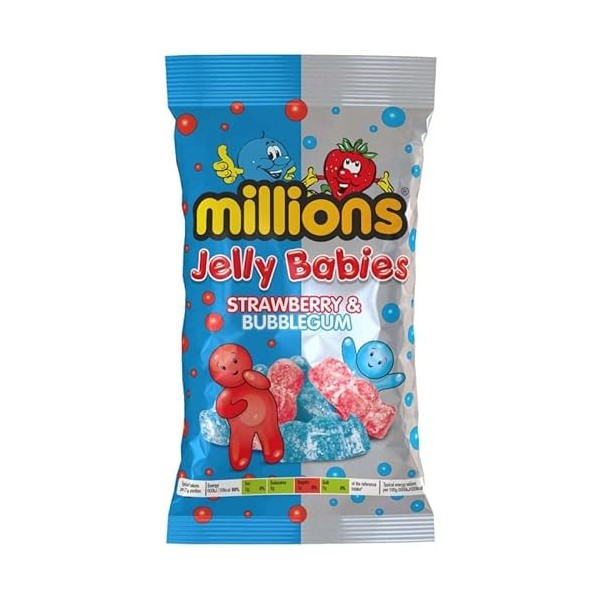 Millions Jelly Babies Saveur fraise et chewing-gum – 2 sachets de 190 g
