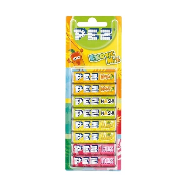 Lot de 2 Blisters de 8 recharges de bonbons goût Exotic mix- Pour recharger les distributeurs PEZ