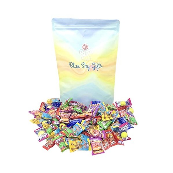 Blue Sky Gifts Fini Bubblegum Mix Pochette cadeau rétro pour bonbons avec bouteilles de cola, hamburger, balle de tennis, pas