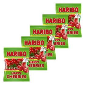HARIBO Happy Cherries, Lot de 5, Caoutchouc&nbsp;-&nbsp;Babyours&nbsp;-&nbsp;Vin en Caoutchouc, Fruit Caoutchouc en Sachet, Pochette