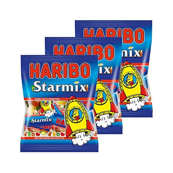 HARIBO Star Mix Mini, Lot de 3, en Caoutchouc&nbsp;-&nbsp;Babyours&nbsp;-&nbsp;Vin en Caoutchouc, Fruit Caoutchouc avec Sucre Mousse en Sachet, P