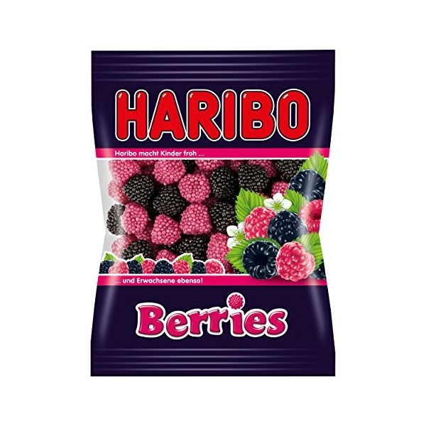 Haribo Berries, Lot de 5, Caoutchouc – Babyours – Vin en Caoutchouc, Fruit Caoutchouc en Sachet, Pochette