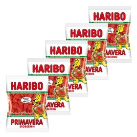 HARIBO Fraises Primavera, Lot de 5, Caoutchouc&nbsp;-&nbsp;Babyours&nbsp;-&nbsp;Vin en Caoutchouc, Fruit Caoutchouc en Sachet, Pochette