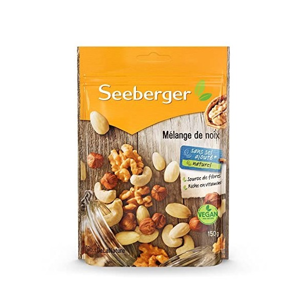 Seeberger Mélange de noix : Mix pur de noix composé de noisettes décortiquées croquantes, amandes, noix et noix de cajou - ar