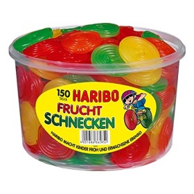 Haribo Fruit escargots, Lot de 3, en Caoutchouc&nbsp;–&nbsp;Babyours&nbsp;–&nbsp;Vin en Caoutchouc, Fruit en Caoutchouc, 150&nbsp;pièces, 1200&nbsp;g Boîte